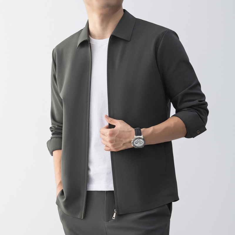 2025 Spring and Autumn New Men's Graphene Self-Heating Nylon Seamless Zipper Square Collar Jacket Casual Fashion Jacket