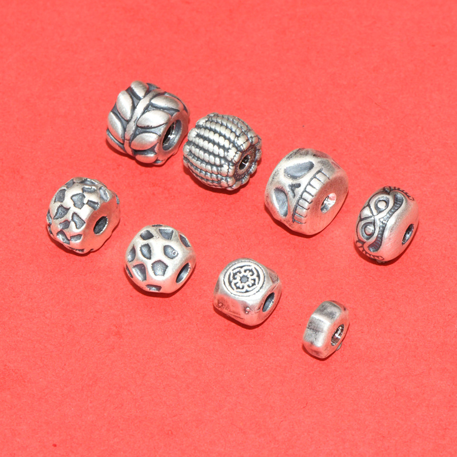 S99 Pure Silver Concave-Convex Spacer Beads with Six-Word Mantra, Loose Beads for DIY Handmade Beading, Stringing, and Barrel Bead Accessories