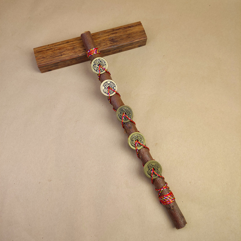 Hand-woven Yimeng Mountain Southeast Peach Wood Sticks, Mountain Ghost Coins, Copper Coins, Car and Bedroom Auspicious Creative Ornaments Wholesale