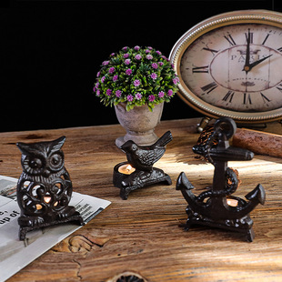 American country retro metal owl bird anchor cast iron candlestick dining room desktop living room romantic confession