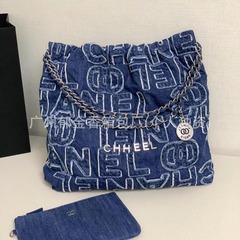 24a新品アルファベット刺繍22bagゴミ袋水洗いデニム生地作り古いフリンジ金货母袋デニム