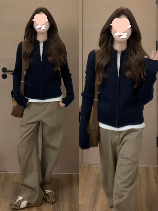 拉链针织开衫外套女春秋新款外搭毛衣修身打底衫辣妹短款百搭上衣|undefined