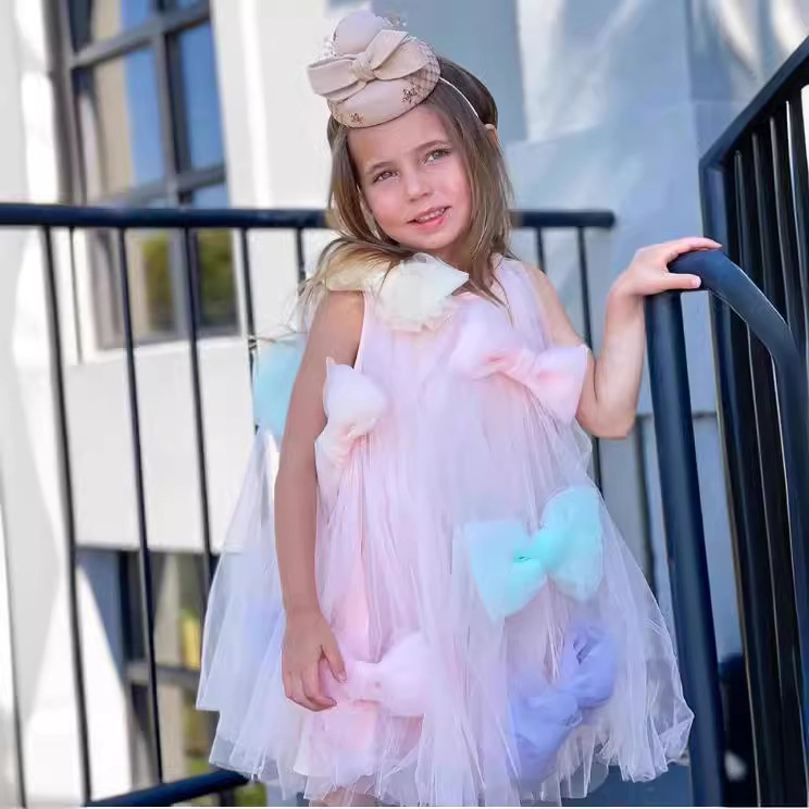 in stock New Girls' Summer Sleeveless Bow dress Cute Fashion Comfortable Princess Girl Dress