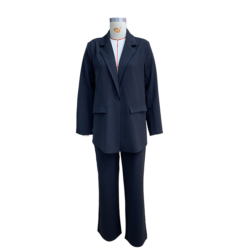 Women's Pant Sets Solid Colour Commuter Suit With High Waist Trousers_voghion.com