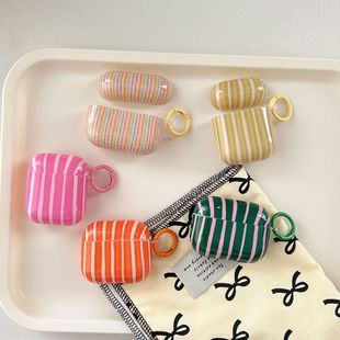 Niche personalized creative color-blocked striped headphone case protective cover suitable for AirPods 3rd generation pro 2nd generation full cover