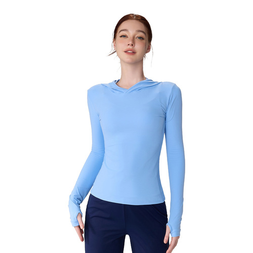 Love Degree Bare Sensation Autumn Hooded Fitness Suit Slimming Finger Glove Yoga Long Sleeve Training Running Sport Top Women Autumn