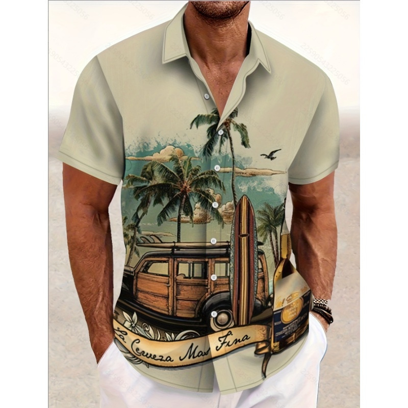 2026 New Summer Casual Printed Hawaiian Shirt for Men, Carnival Vacation Seaside Short-Sleeved Shirt, Customizable