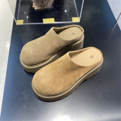 蝶澳真皮牛皮包头半拖鞋女厚底勃肯拖鞋外穿一脚蹬小个子增高百搭