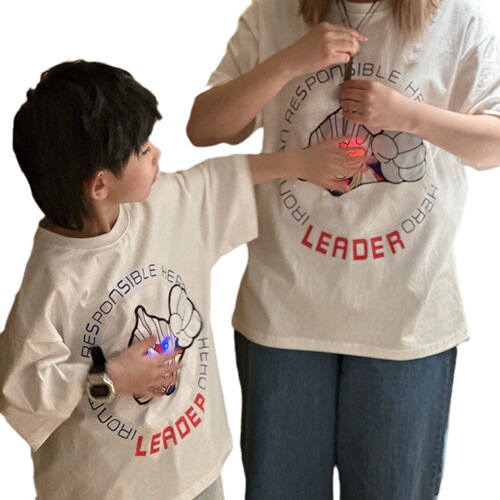 [Dab and glow] Light up parent-child wear, pure cotton short-sleeved boy T-shirt, mother-child wear, children's cartoon fun children's wear