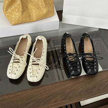 【春夏新品】时尚女鞋浅口复古系带方圆鞋头内增高芭蕾鞋休闲单鞋