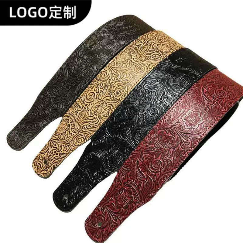 定制真皮吉他压花背带乐器尤克里里背带定制压花带印logo图案文字