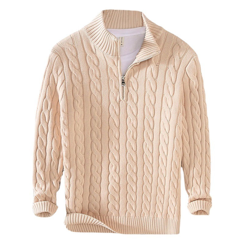 8509 otoño y el invierno nuevo medio cuello alto espesado aguja gruesa suéter de los hombres cremallera suelta suéter punto abrigo