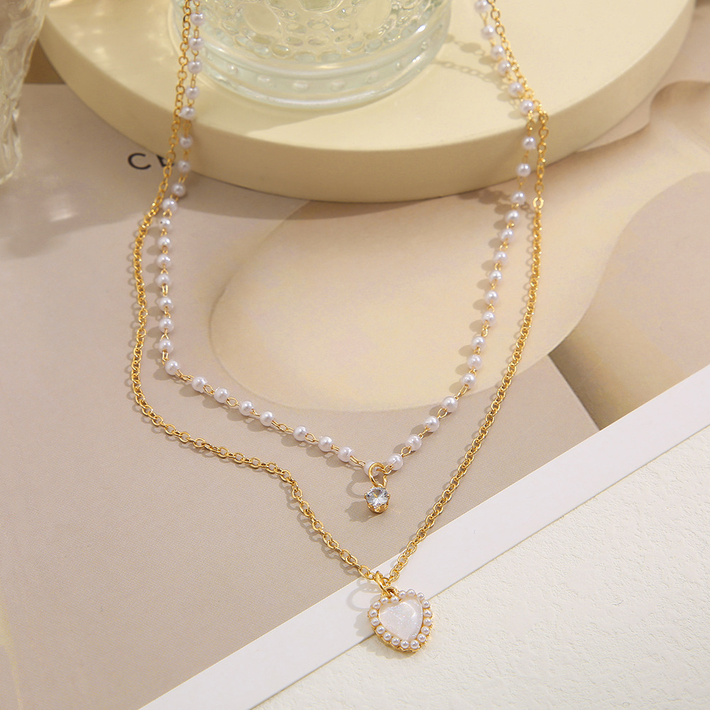new ins necklace High sense niche baroque heart pendant double-layer clavicle chain_voghion.com