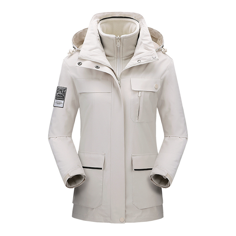 Chaqueta de lana para hombres y mujeres chaqueta desmontable tres en uno al aire libre otoño e invierno a prueba de viento impermeable forrado de lana engrosada traje de alpinismo