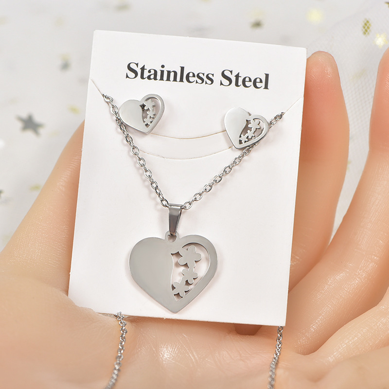 Simple Style Tortoise Star Heart Shape Stainless Steel Hollow Out Earrings Necklace 1 Set display picture 3