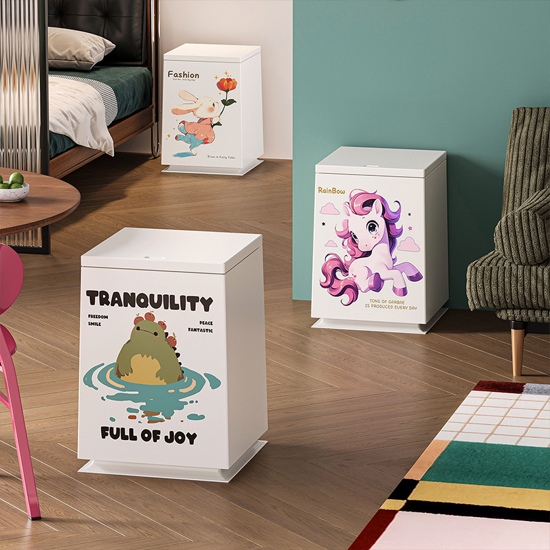 Square Trash Can for Bathroom and Toilet, 2025 New Model, High-Value, Press-Type, Household, Living Room, Light Luxury, with Lid