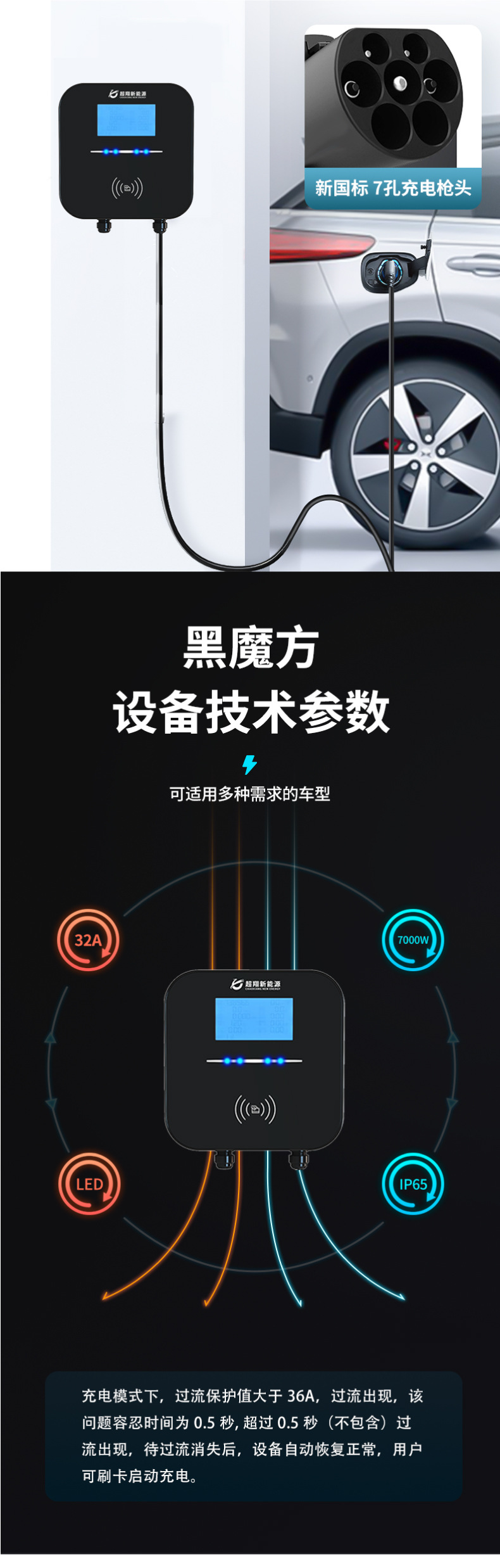 7Kw Ac Charging Station for Home Use, Smart Qr Code Scanning for New Energy Vehicles, Outdoor Commercial Slow Charging Station