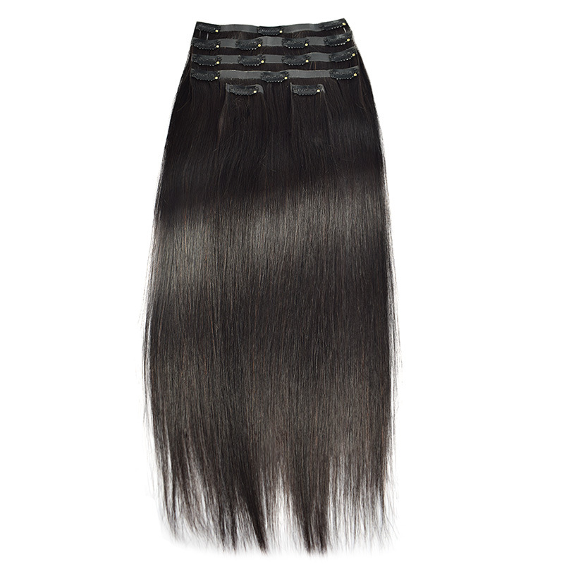 pu clip cabello largo rizado extensión invisible cabello humano cabello real pieza de peluca tejida a mano cabello real