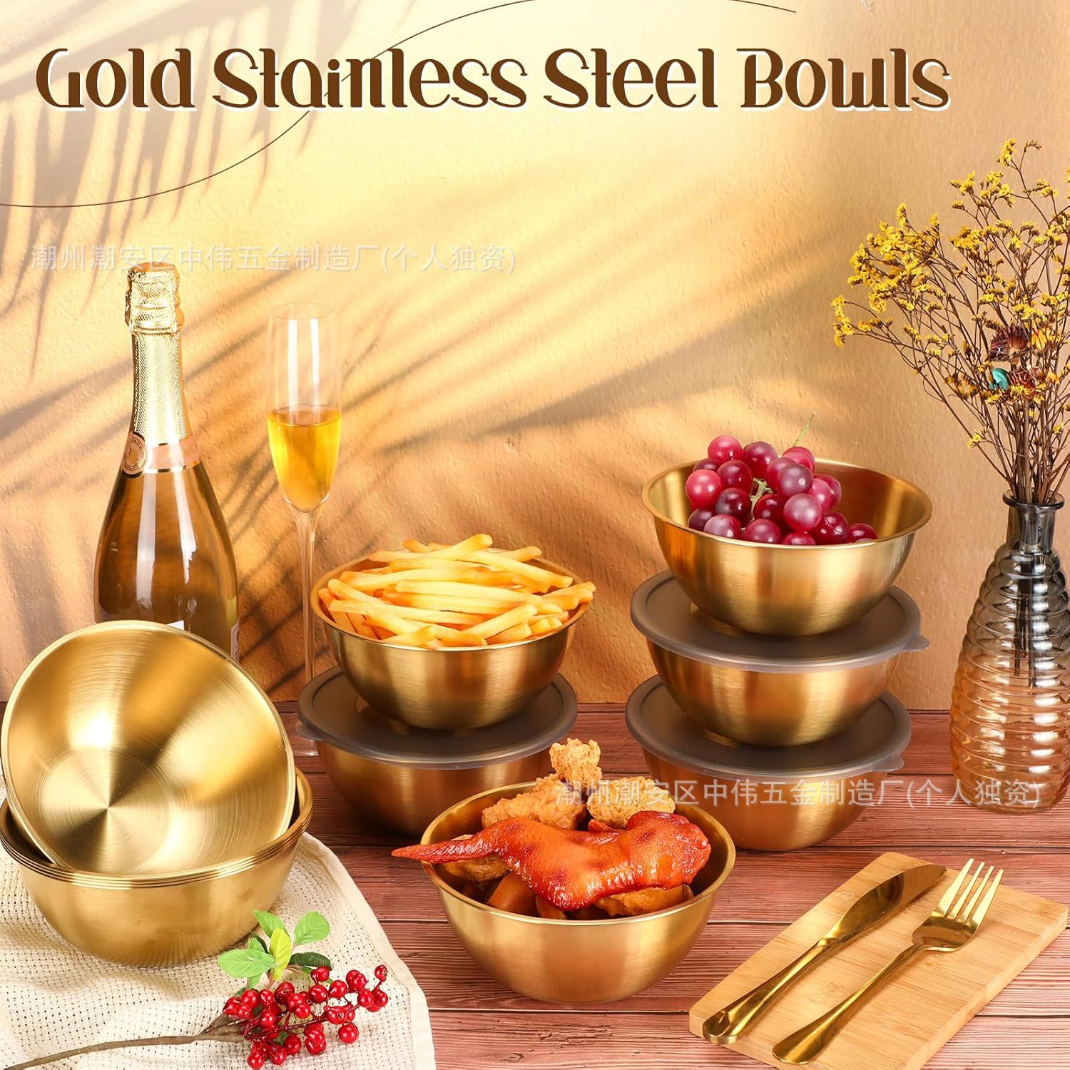 Comercio exterior 6pcs cuenca de acero inoxidable cuenca de huevos cuenca de ensaladas cuenca de verduras cuenca de sopa cuenca de conservancia cuenca de cocina multipropósito regalo