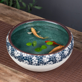Jingdezhen Ceramic Fish Tank Large Blue and White Hand-Painted Gold Fish Tank Bowl Lotus Tank Turtle Tank Fish Basin Home Decoration Ornaments