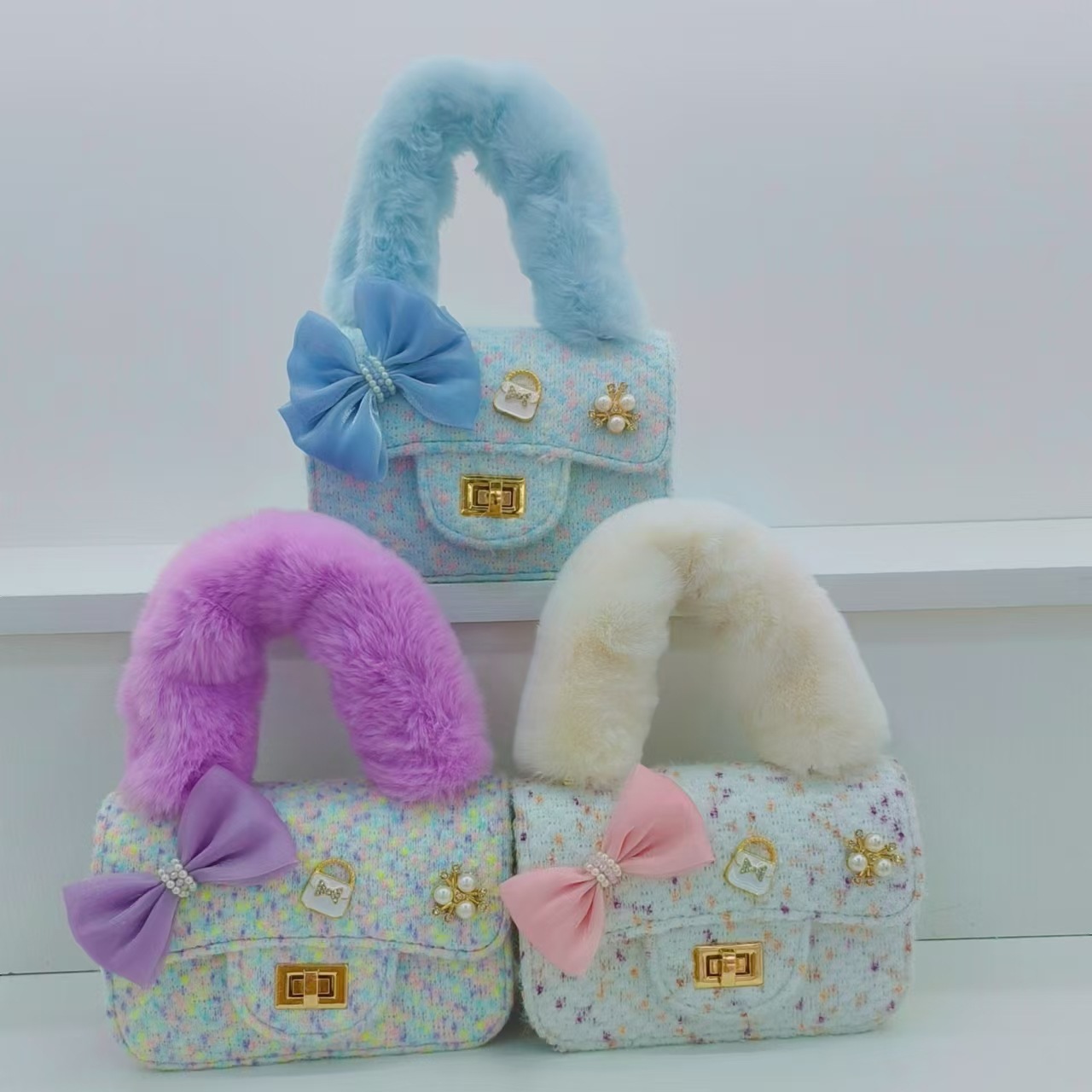 Bolsa de peluche de arco, bolso de princesa, bolso de hombro de niña, accesorios, bolso de cinturón, bolso de cambio