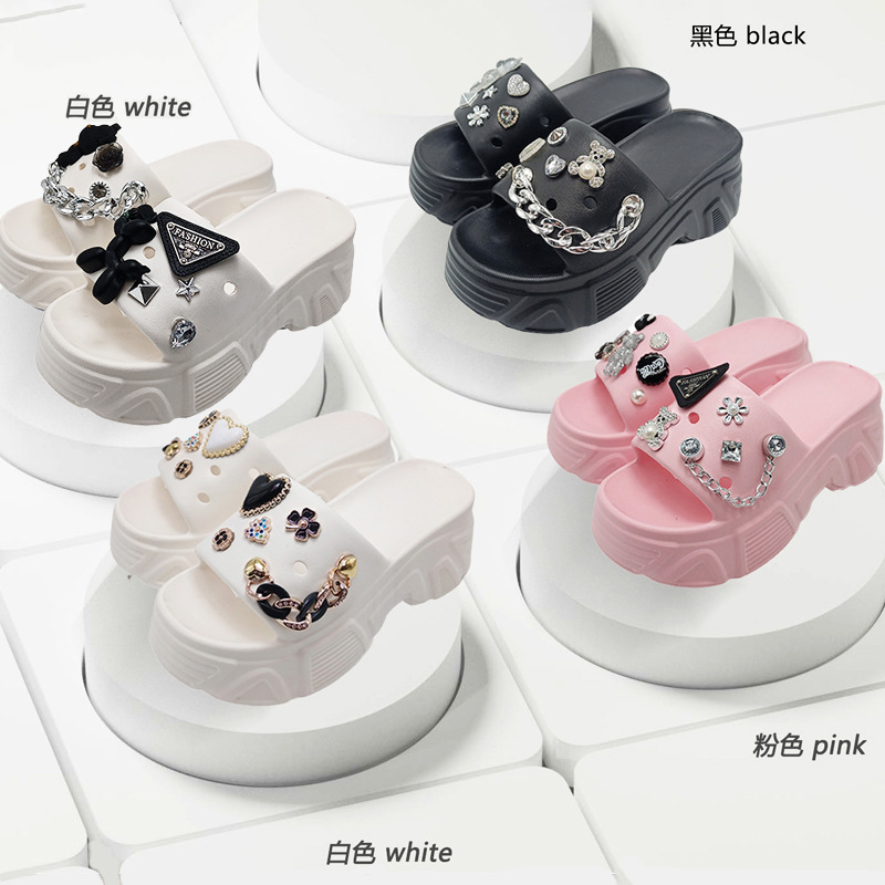 EVA New Tide Summer Metal Chain Rhinestone Soft Bottom Feeling Trapped Feeling European Station eBay Cross-border slipper