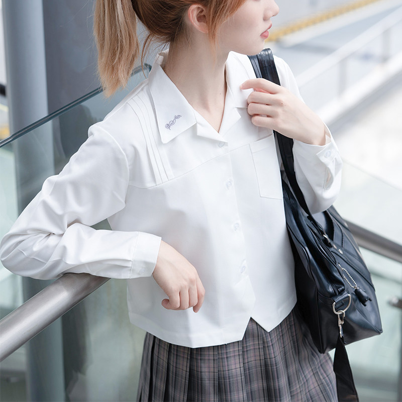 Original Short-Sleeve Jk Shirt with Small Musical Notes, Japanese School Style, White Long-Sleeve Shirt, Factory Bulk Production