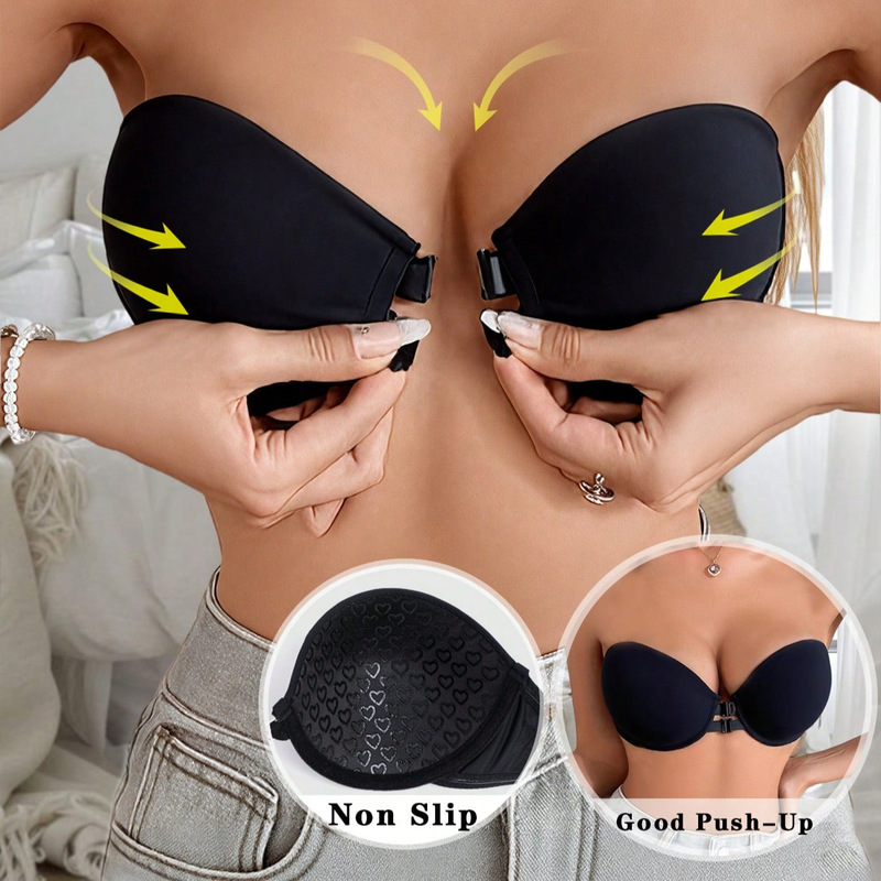 Cross-Border Hot-Selling Strapless Adjustable Bra with Non-Slip Front Clasp, Sexy Strapless Seamless Bra with Integrated Bra Pads
