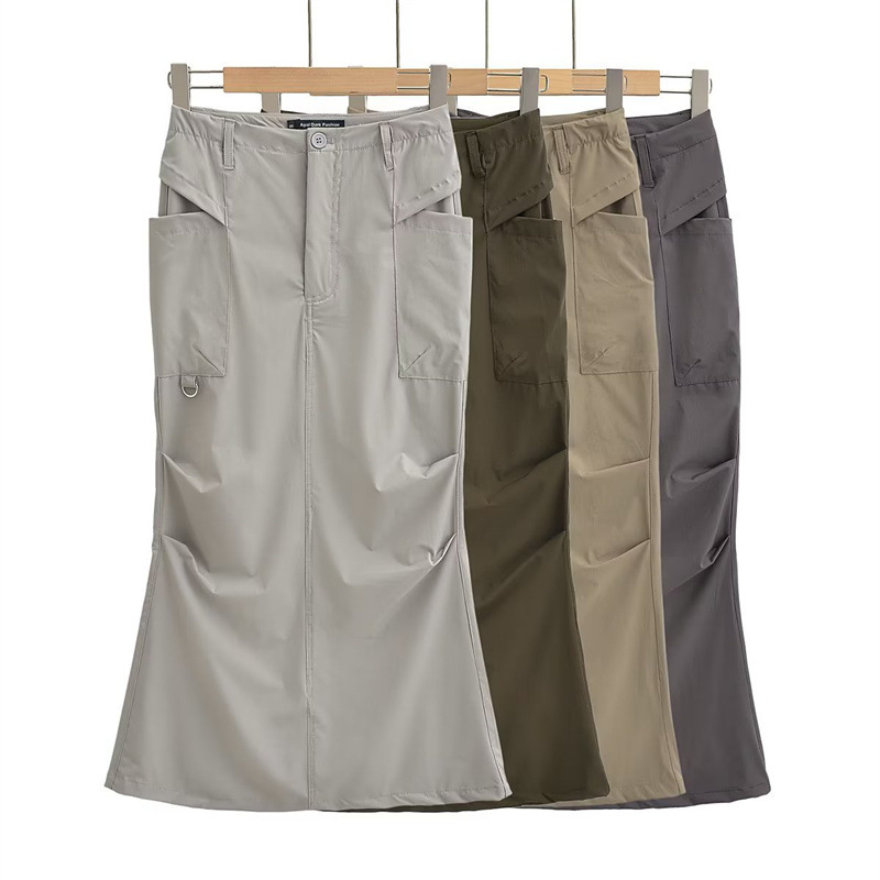 European and American Street Personality Pocket Workwear Skirt Solid Color Simple Long Skirt Summer Stitching Design Sexy Fishtail Skirt European and American Street Personality Pocket Workwear Skirt Solid Color Simple Long Skirt Summer Stitching Design Sexy Fishtail Skirt