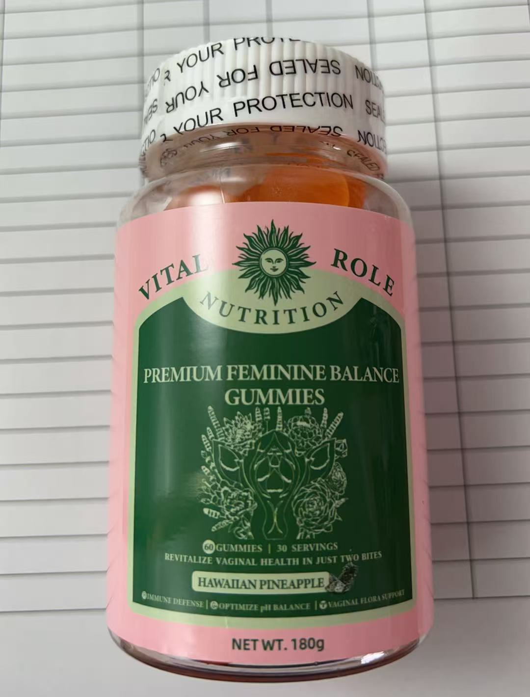 Gomitas de equilibrio para mujeres embotelladas, 60 unidades (muestra disponible). En stock solo para ventas de exportación. Se prohíben las ventas nacionales. La compra constituye el acuerdo a estos términos.