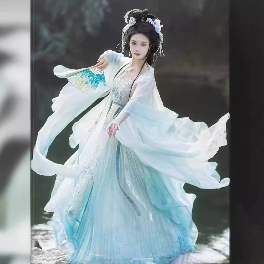 Секретная одежда Тан и Хань Женский Frost Flower Dragon Ying Тяжелые вышитые рубашки с большими рукавами