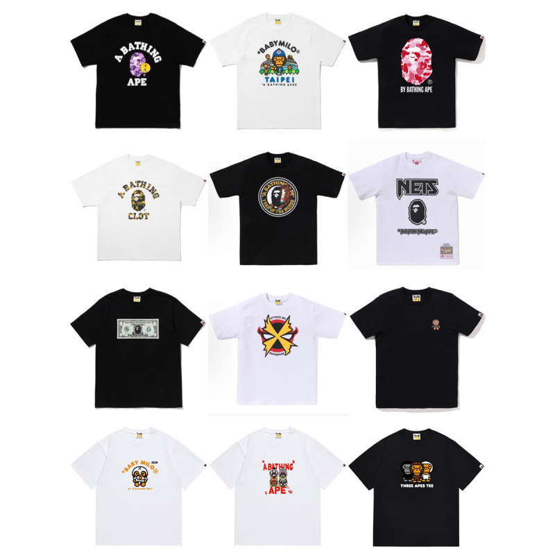 Daily Cross-Border Foreign Trade Trendy Brand Bape Ape Head Pure Cotton Heavyweight Shark T-Shirt Unisex Loose Couple Tops Short