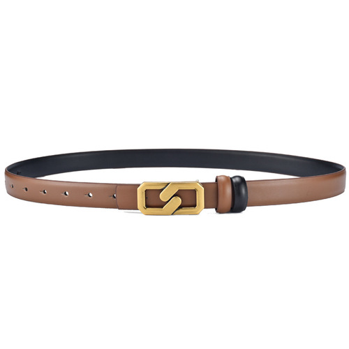 Belt for women genuine leather simple and versatile pure cowhide smooth buckle Korean version trendy fashion belt ladies decoration manufacturer wholesale