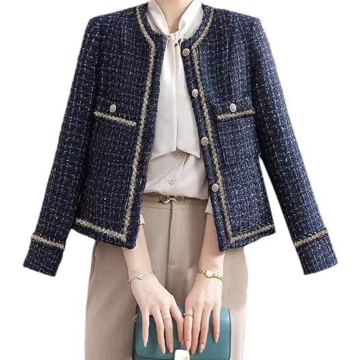 Осенняя куртка для мамы, модный кардиган Chanel, стиль западный, цвет зелёный скрытый, размеры XL-5XL