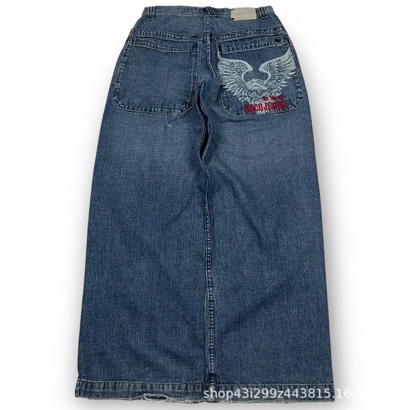 跨境电商JNCO Y2K宽松牛仔裤男士复古刺绣嘻哈街头原宿男士阔腿裤|undefined