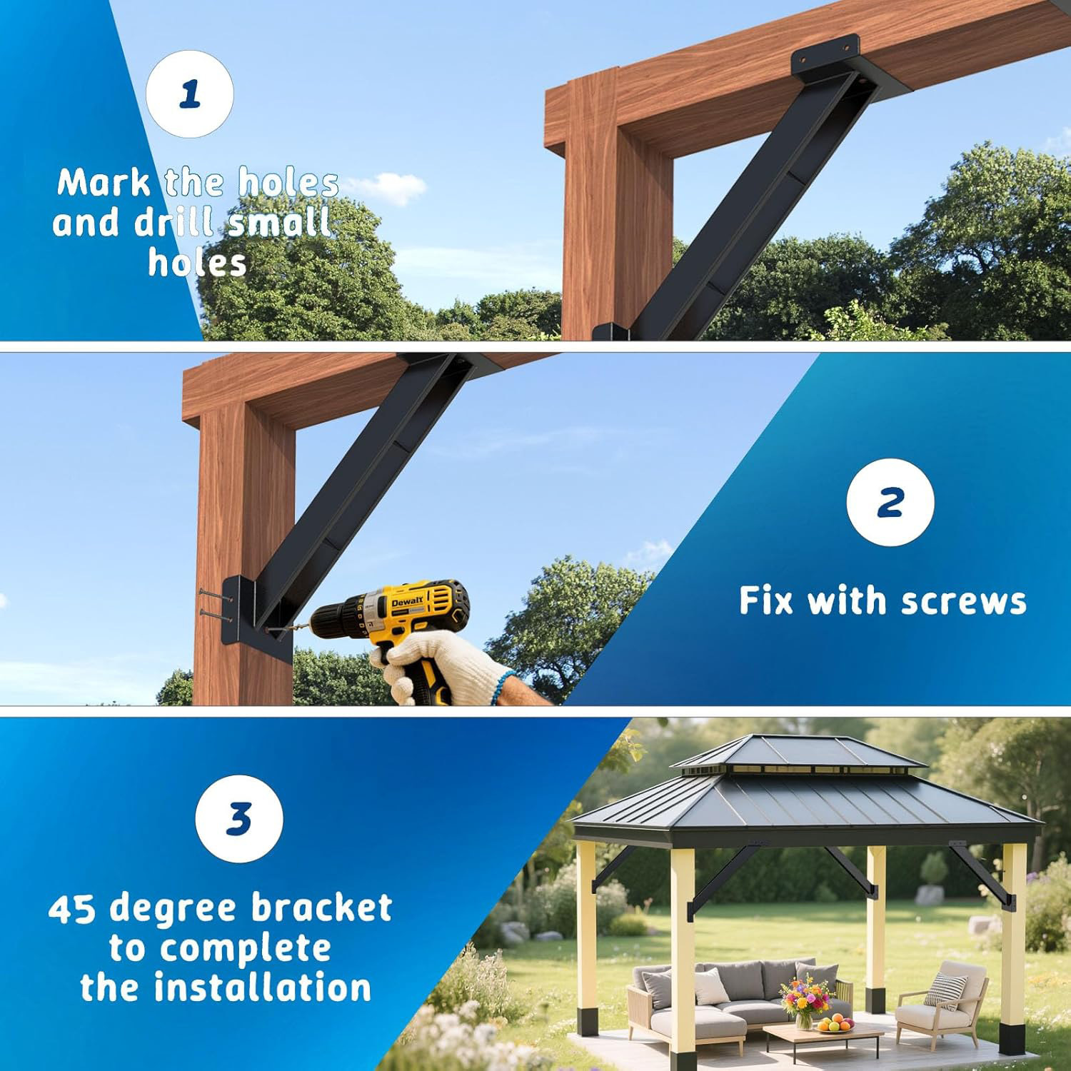 Soporte de Ángulo de 45 Grados para Techo de Pérgola, De Alta Resistencia, para Exterior image 4