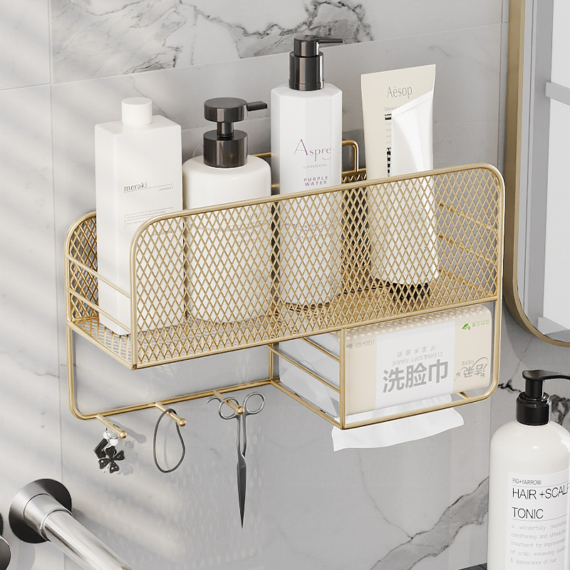 免打孔化妆品置物架浴室收纳架洗漱台收纳壁挂式沥水洗脸巾收纳盒