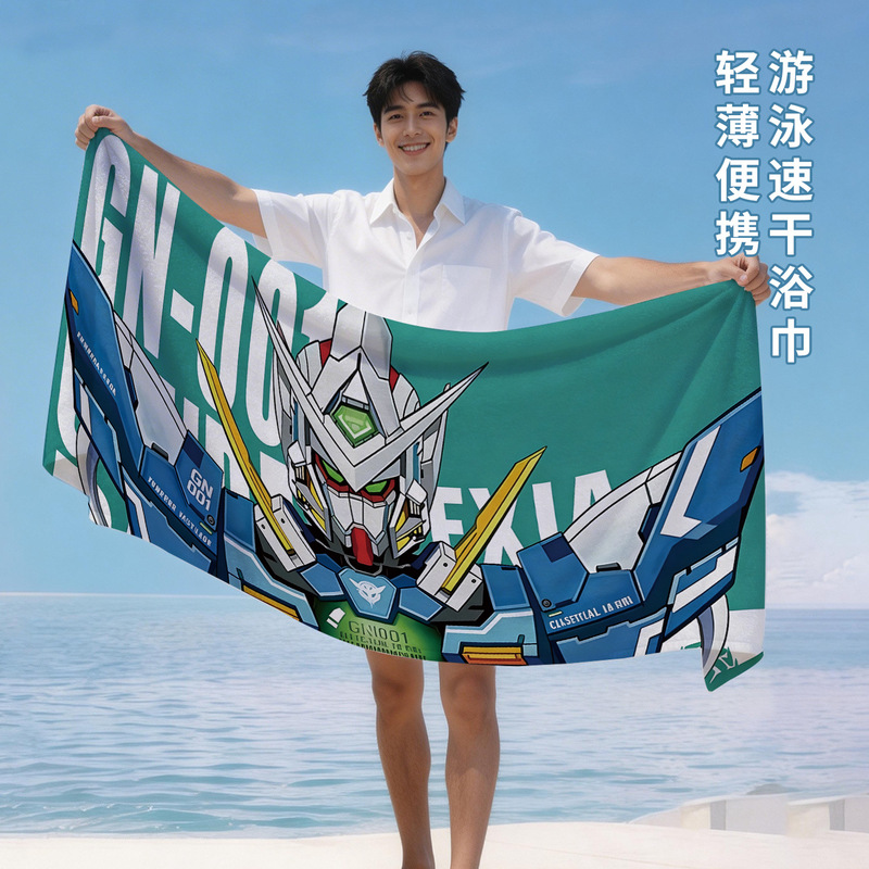 Cartoon Anime Gundam Large Shawl Bath Towel for Men Basketball Fitness Sports Bathroom Non-Shedding Absorbent Beach Towel