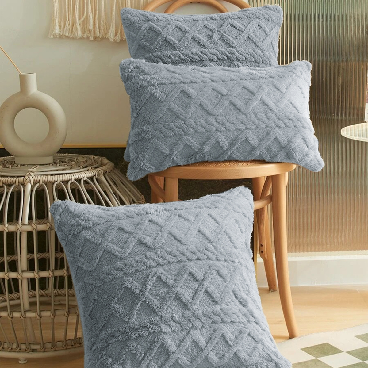 Funda de almohada jacquard de doble cara trenzada transfronteriza, funda de almohada de felpa para sofá, no incluye núcleo de almohada TEMU, envío directo