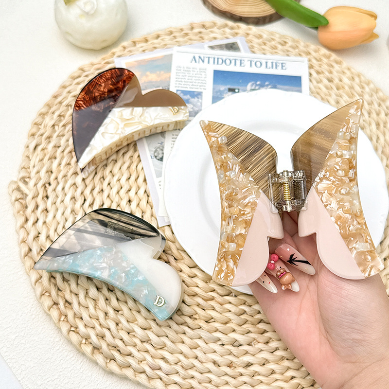 [Same Style as Zhao Lusi] Nj Jewelry Diamond Hairpin Bow Clip Female Real Acetic Acid Shark Clip Card