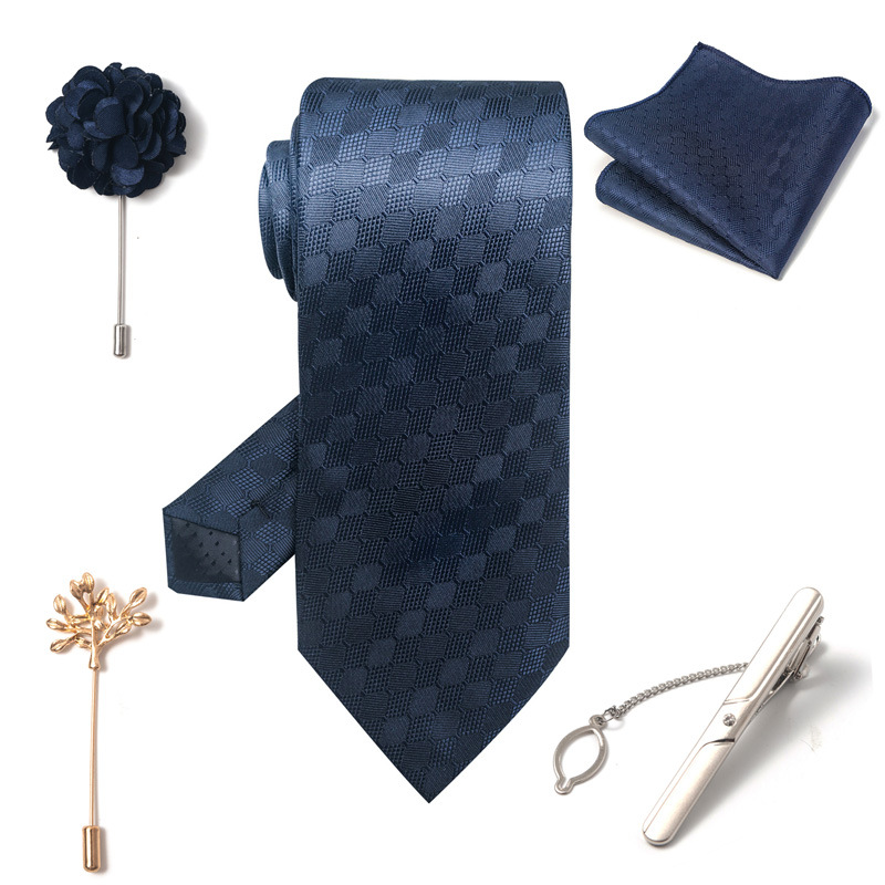 2024-es új divatos, divatos nyakkendő, üzletember, divatos tiszta színű, csíkos kesudió nyakkendő, 6 részes díszdobozban négyzet alakú sál nyakkendőkapcsos mellszett_voghion.com