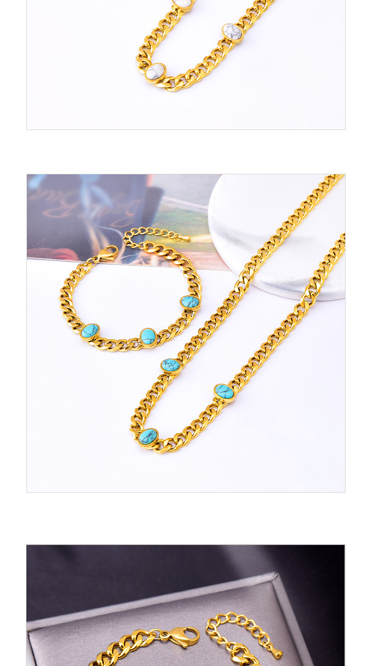 304 Stainless Steel 18K Gold Plated Ethnic Style Inlay Solid Color Turquoise Jewelry Set display picture 1