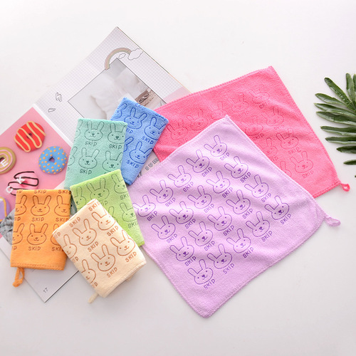 Microfiber absorbent small square towel rag cartoon printed children's small towel kindergarten hand towel handkerchief wholesale