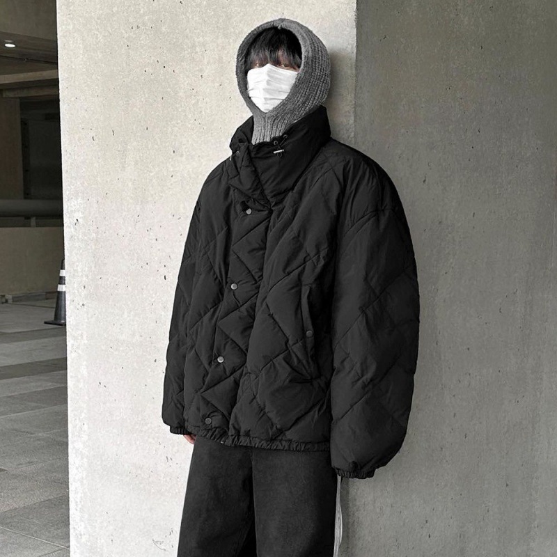 MYQ高级感菱格立领棉衣男士冬季加厚外套韩版宽松小众设计棉服