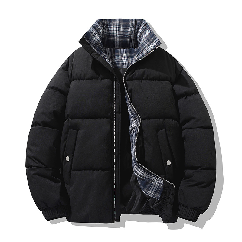 Plaid Padded Clothes Men's And Women's Lapel Padded Jackets, Loose Stand-up Collar Couples Padded Clothes_voghion.com