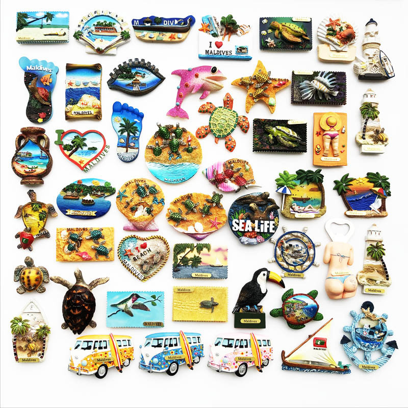 Cross-Border Supply Maldives Marine Tourism Commemorative Decorative Crafts Resin Painted Magnetic Refrigerator Magnets Handmade