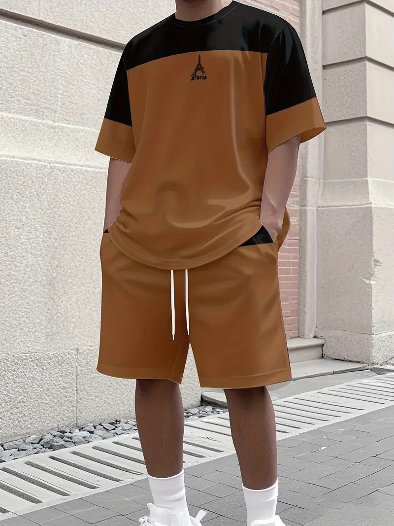 Men's Summer Gradient Letter 3D Digital Print T-Shirt And Shorts Set Trendy Casual Basic Comfortable Two-Piece Outfit_viptrois.com