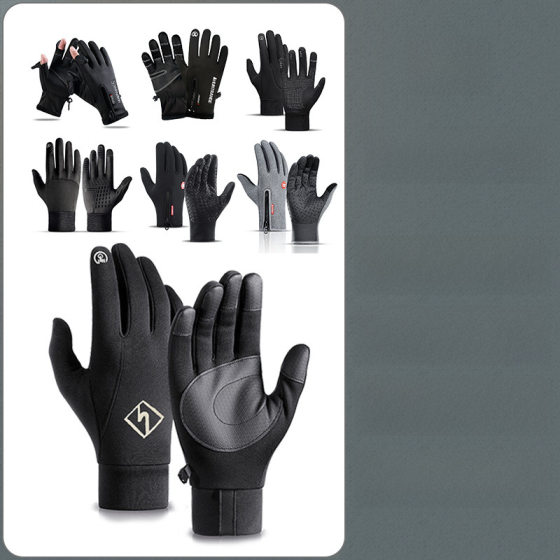 Outdoor winter warm gloves men's anti-splashing anti-slip fleece-lined thickened sports touch screen windproof riding gloves wholesale