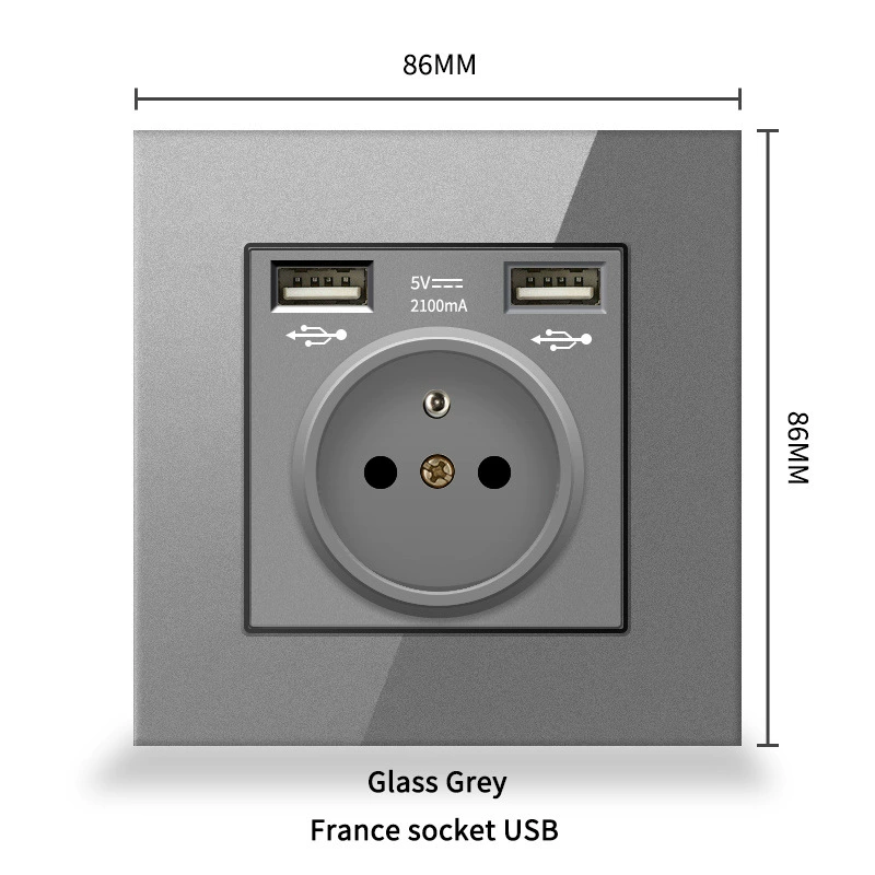 86 евростандартная панель розетки с французской вставкой, Type-C + USB, европейский стандарт 16A, стеклянная панель