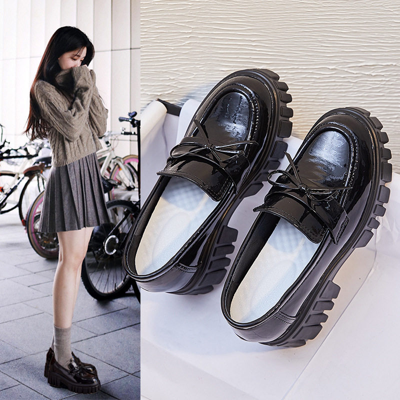 春款圆头黑色现货坡跟复古低帮真皮乐福鞋女鞋2021新款内增高单鞋|ms